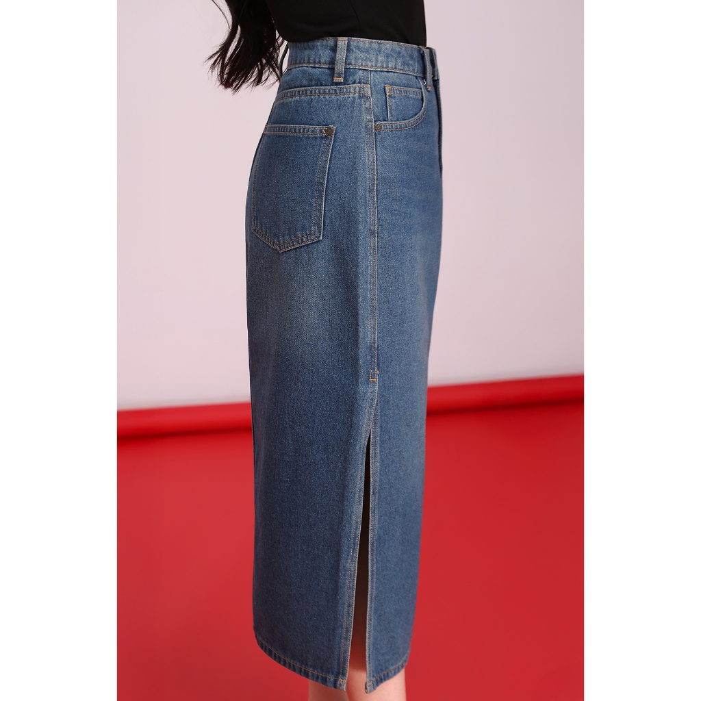 Chân Váy Jeans Nữ GUMAC Chân Váy Bút Chì Dáng Midi Xẻ Tà Tôn Dáng Trẻ Trung VD12037