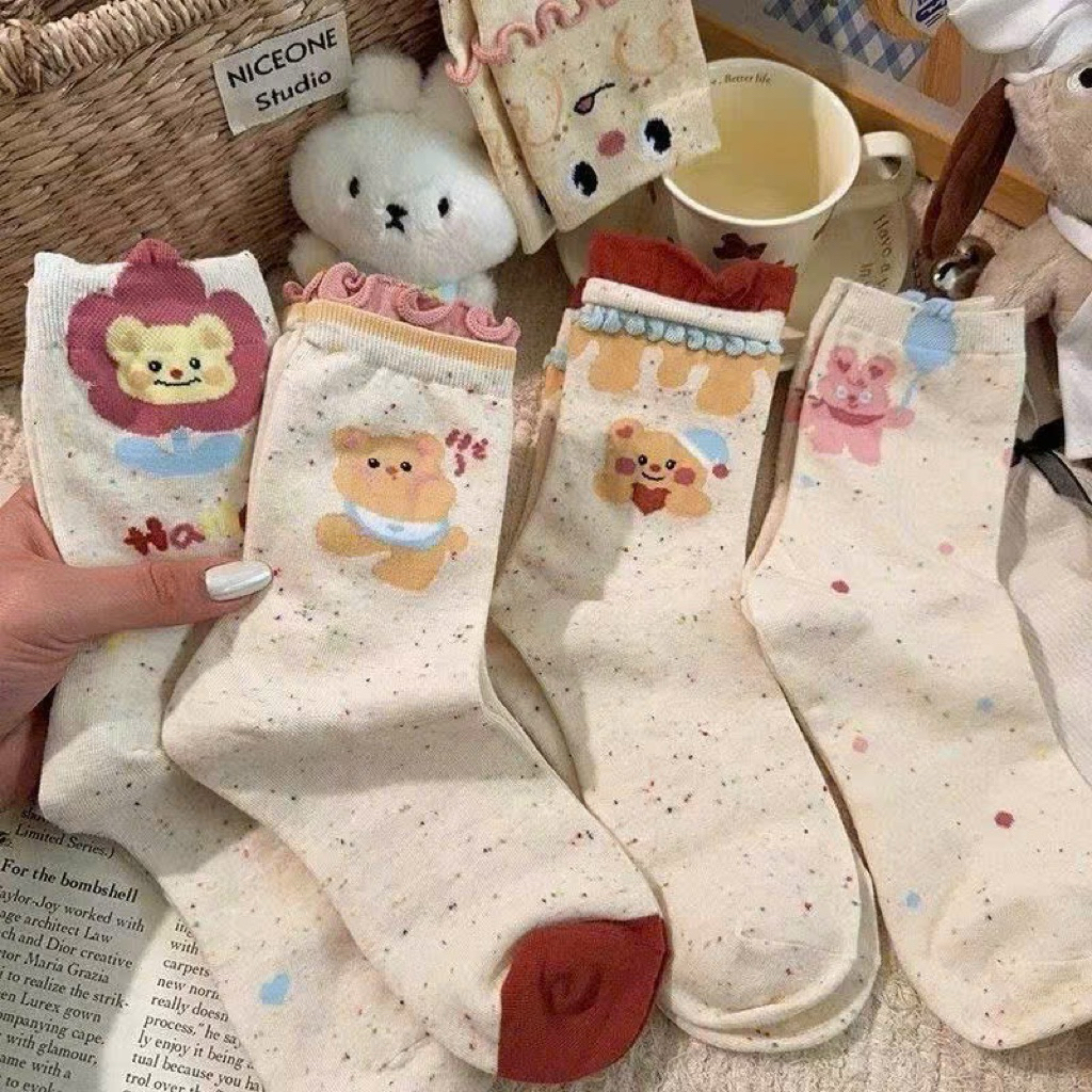 [Peinn] Set 5 Đôi Tất Nữ Họa Tiết Hình Thú Cute Cổ Cao – Siêu Xinh, Chất Liệu Dày Dặn Mềm Mịn Mẫu