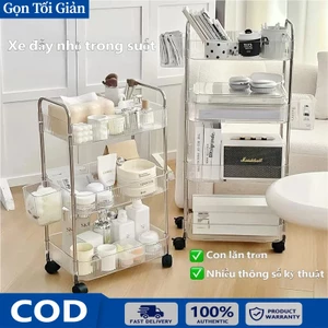 Xe Đẩy Spa 4 Tầng - Kệ đựng mỹ phẩm trong suốt có ngăn kéo, [Bồi thường 100% khi bị vỡ]