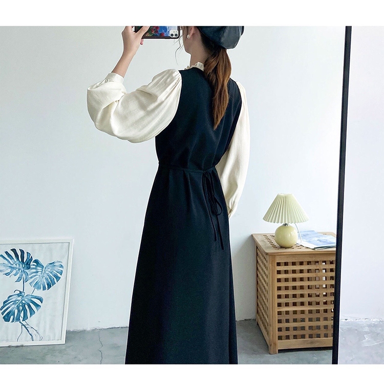 Váy dáng dài Đầm nữ sang trọng công sở bầu bigsize  cổ bèo phối tay lụa dài tay dây buộc sau tôn dáng form rộng T725G