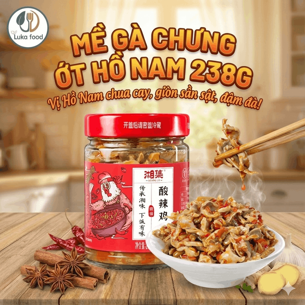 Mề Gà Chưng Ớt Hồ Nam Số 15 Xiangyi 238g - Vị Chua Cay, Giòn Sần Sật, Ăn Liền, Đồ Ăn Vặt Nội Địa Trung Luka Food