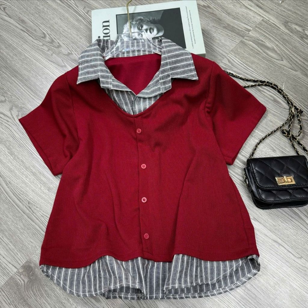 Áo Bigsize Nữ Phối Cổ Sơ Mi Dính Liền Dáng Rộng Che Bụng Mặc Đi Chơi Tết Đi Chúc Tết Thanh Lịch A338