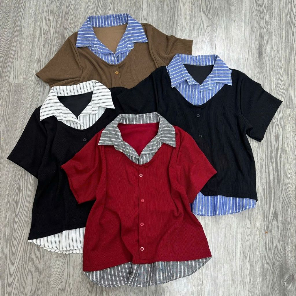 Áo Bigsize Nữ Phối Cổ Sơ Mi Dính Liền Dáng Rộng Che Bụng Mặc Đi Chơi Tết Đi Chúc Tết Thanh Lịch A338