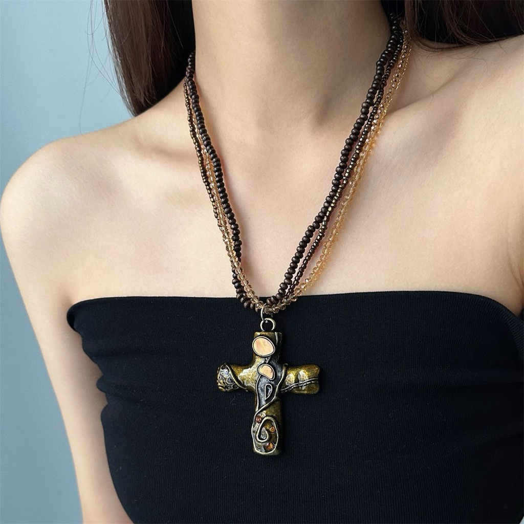 HOẢ TỐC Vòng Cổ Dài Mặt Dây Chuyền Chéo To GOTHY QUEMEO Cá Tính Cổ Điển Thời Trang
