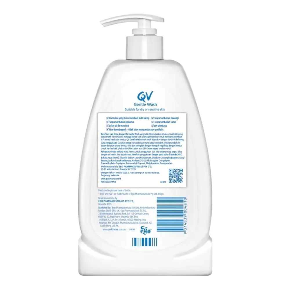 Ego QV Gentle Wash 500g Sữa Tắm Dịu Nhẹ Cho Da Khô Nhạy Cảm Không Xà Phòng Không Hương Liệu
