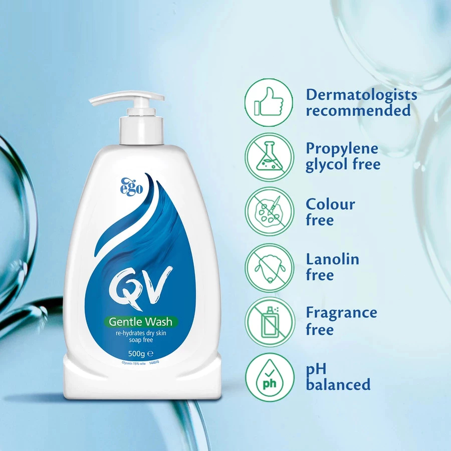 Ego QV Gentle Wash 500g Sữa Tắm Dịu Nhẹ Cho Da Khô Nhạy Cảm Không Xà Phòng Không Hương Liệu