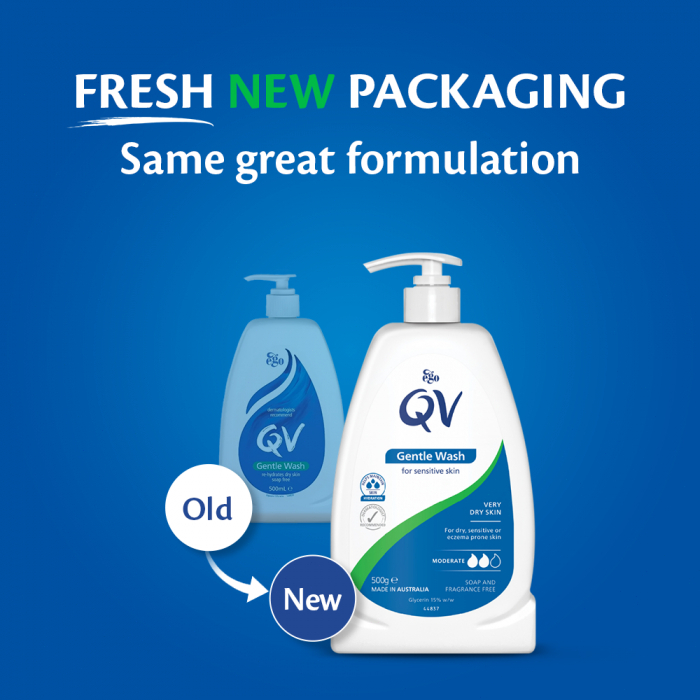 Ego QV Gentle Wash 500g Sữa Tắm Dịu Nhẹ Cho Da Khô Nhạy Cảm Không Xà Phòng Không Hương Liệu