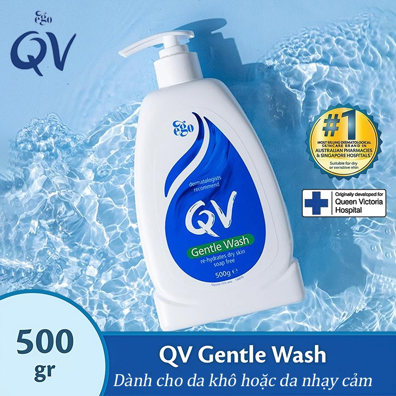 Ego QV Gentle Wash 500g Sữa Tắm Dịu Nhẹ Cho Da Khô Nhạy Cảm Không Xà Phòng Không Hương Liệu