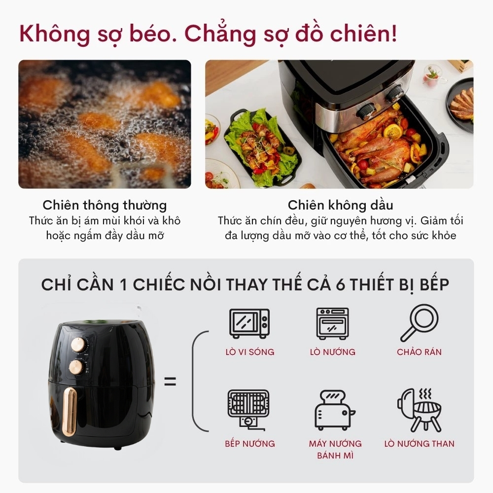 [BH 1NĂM] Nồi Chiên Không Dầu Silver Criest  Dung Tích 6L Công Nghệ Chiên 360 độ  - Bảo hành 1 năm