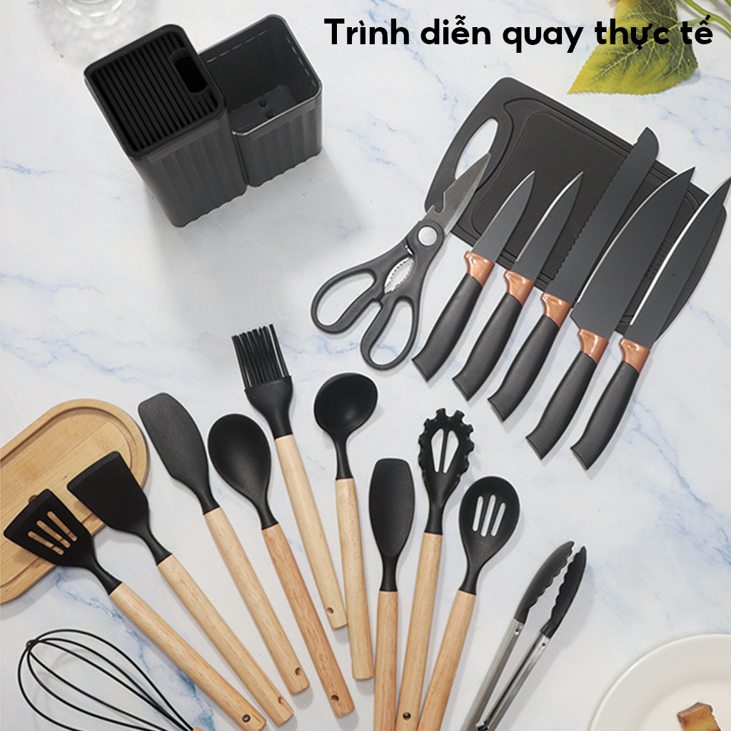 Bộ 19 Dụng Cụ Nhà Bếp Silicon Chống Dính, Chịu Nhiệt 250°C - An Toàn Vệ Sinh