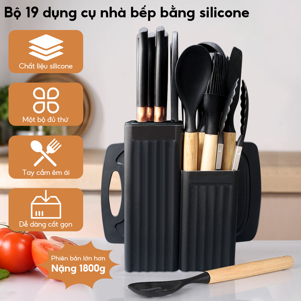 Bộ 19 Dụng Cụ Nhà Bếp Silicon Chống Dính, Chịu Nhiệt 250°C - An Toàn Vệ Sinh