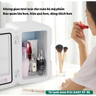 (Xả Kho) Tủ Lạnh Mini SAST 8L Nóng Lạnh 2 Chiều 12V Gia Đình 220V Đựng Mỹ Phẩm Nước Uống