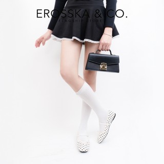 Erosska - Giày búp bê nữ đế bệt mũi vuông phối nơ màu trắng chấm bi cao 1cm - EL104