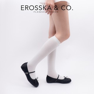 Erosska - Giày búp bê nữ đế bệt mũi vuông phối nơ màu trắng chấm bi cao 1cm - EL104