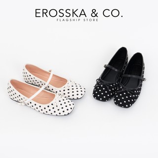 Erosska - Giày búp bê nữ đế bệt mũi vuông phối nơ màu trắng chấm bi cao 1cm - EL104