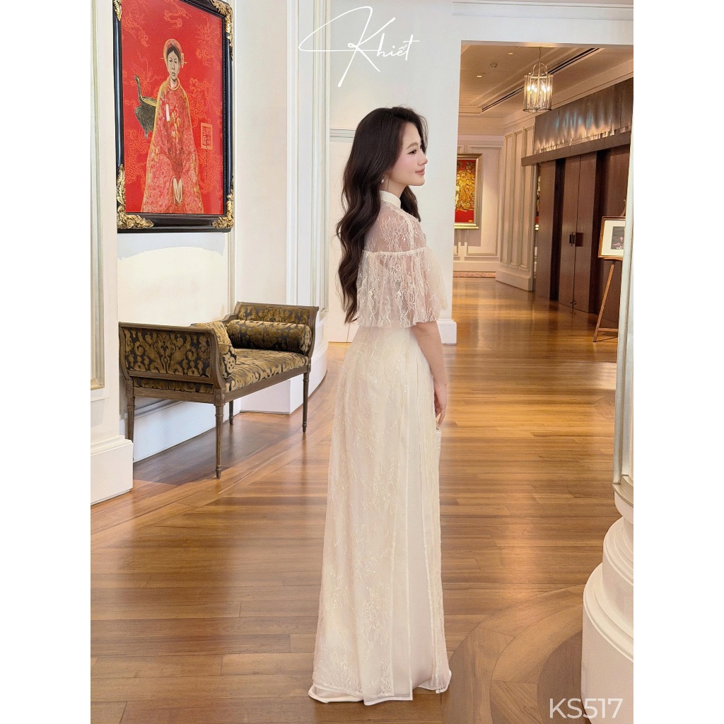 Set ren dài Khiết phối kim sa kem lấp lánh, phong cách tiểu thư sang trọng KS517