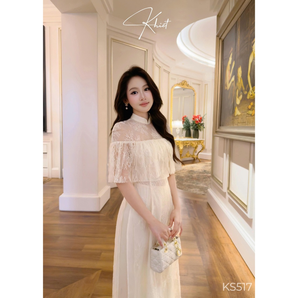 Set ren dài Khiết phối kim sa kem lấp lánh, phong cách tiểu thư sang trọng KS517