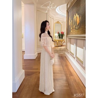 Set ren dài Khiết Style phối kim sa kem lấp lánh phong cách tiểu thư sang trọng KS517