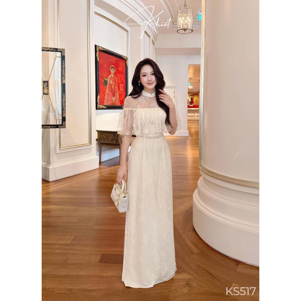 Set ren dài Khiết phối kim sa kem lấp lánh, phong cách tiểu thư sang trọng KS517