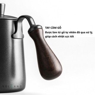 Volcano Ấm bình rót nước nóng pha cà phê bằng inox, cán gỗ Cafede Kona, ấm rót nước cổ ngỗng