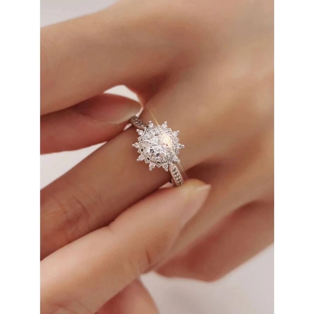 Nhẫn đính hôn khảm kim cương giả sang trọng thanh lịch dành cho bạn nữ Nhẫn Bạc Nữ Cao Cấp nhẫn kim cương