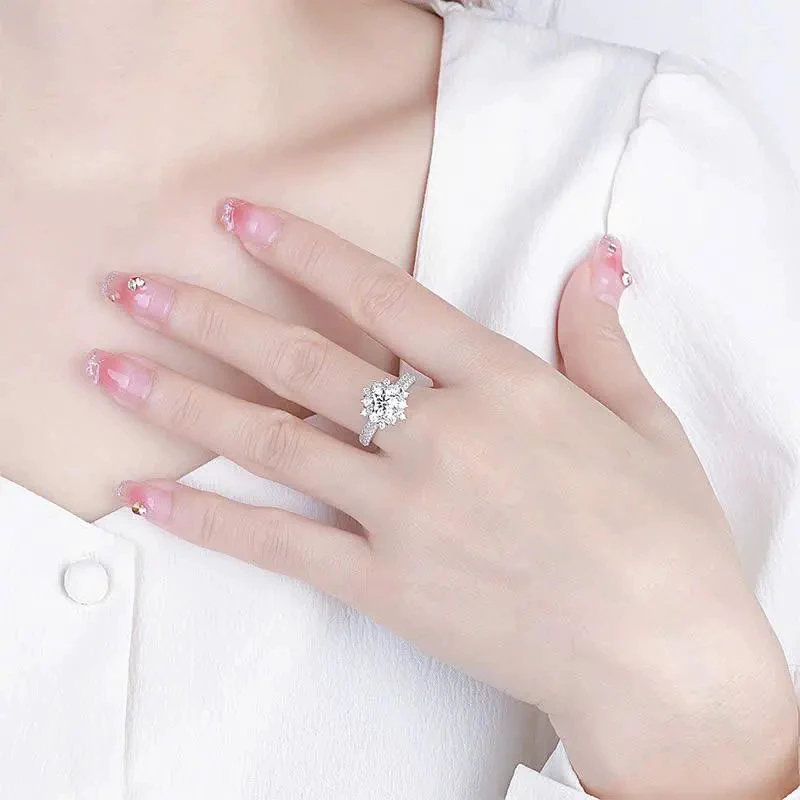 Nhẫn đính hôn khảm kim cương giả sang trọng thanh lịch dành cho bạn nữ Nhẫn Bạc Nữ Cao Cấp nhẫn kim cương