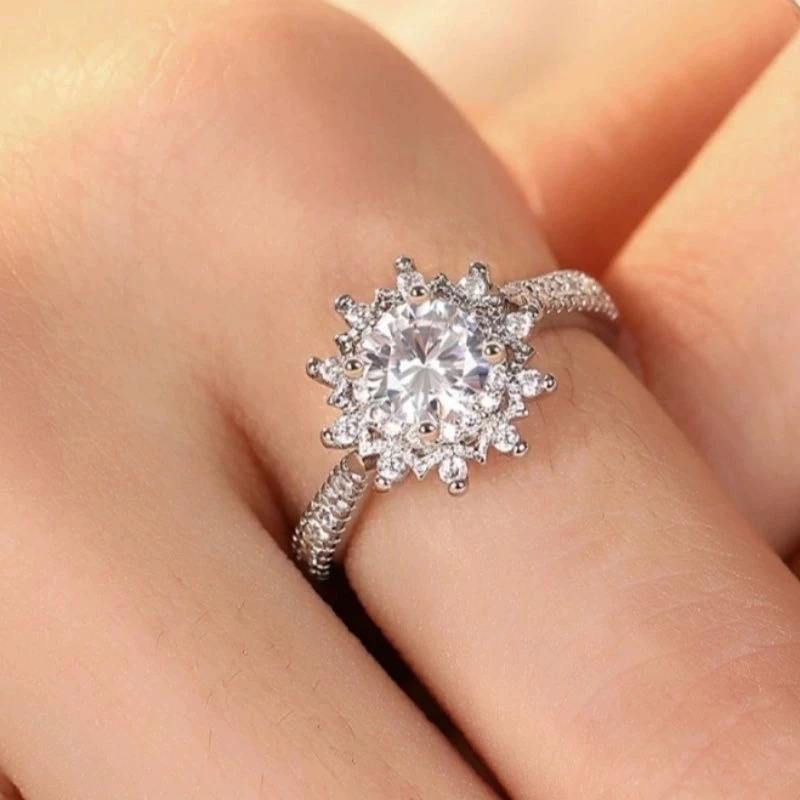 Nhẫn đính hôn khảm kim cương giả sang trọng thanh lịch dành cho bạn nữ Nhẫn Bạc Nữ Cao Cấp nhẫn kim cương