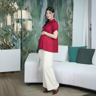 Áo Gấm Cổ Tròn Tay Ngắn Thêu Hoa Đính Ngọc Form Rộng Thoải Mái Cho Mẹ Bầu Và Không Bầu Belles Mam AG26