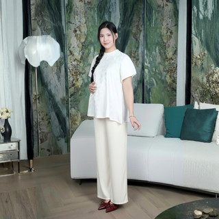 Áo Gấm Cổ Tròn Tay Ngắn Thêu Hoa Đính Ngọc Form Rộng Thoải Mái Cho Mẹ Bầu Và Không Bầu Belles Mam AG26