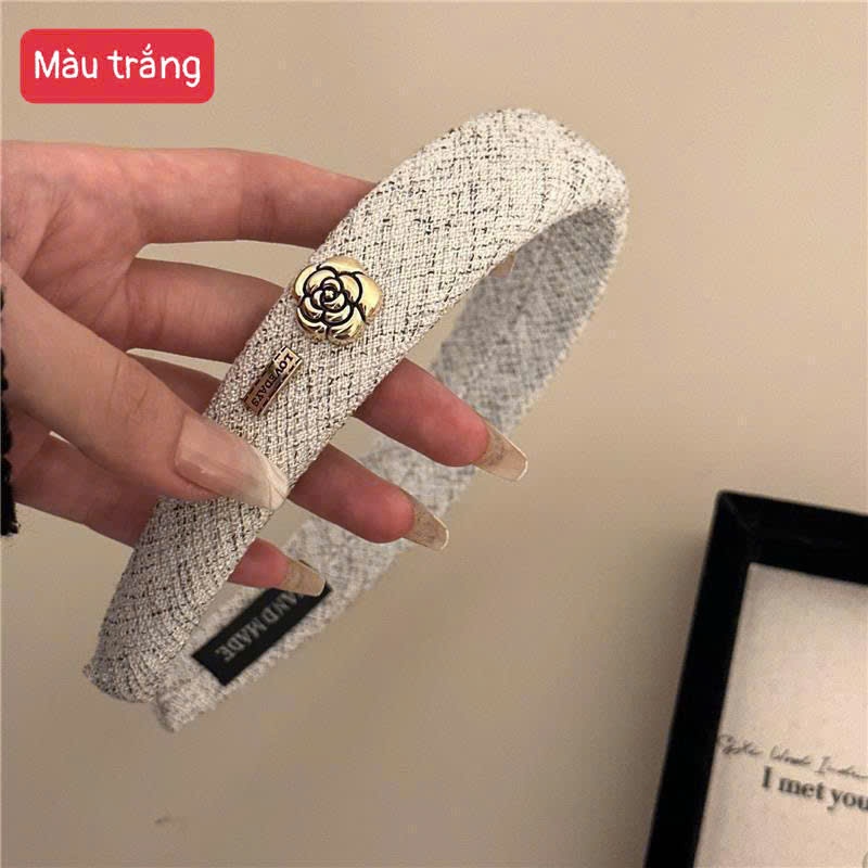 Băng Đô Cài Tóc Nữ Vải Tweed Cao Cấp Đính Hoa Kim Loại – Phụ Kiện Tóc Sang Trọng, Thanh Lịch