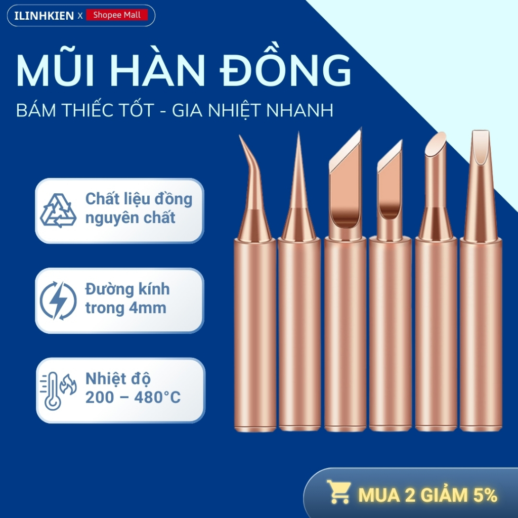 Mũi hàn đồng 900M, mũi hàn 936 chất liệu đồng bám thiếc tốt gia nhiệt nhanh chính hãng ilinhkien.