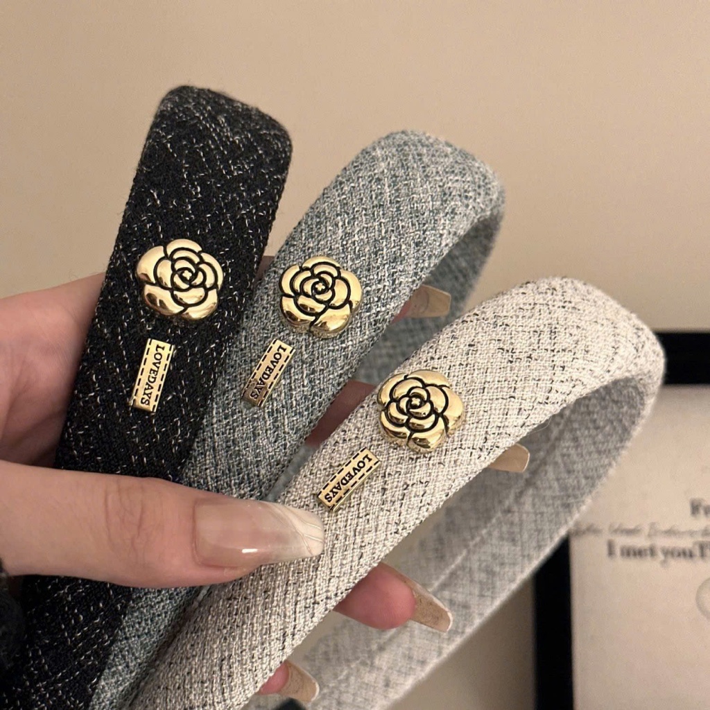 Băng Đô Cài Tóc Nữ Vải Tweed Cao Cấp Đính Hoa Kim Loại – Phụ Kiện Tóc Sang Trọng, Thanh Lịch