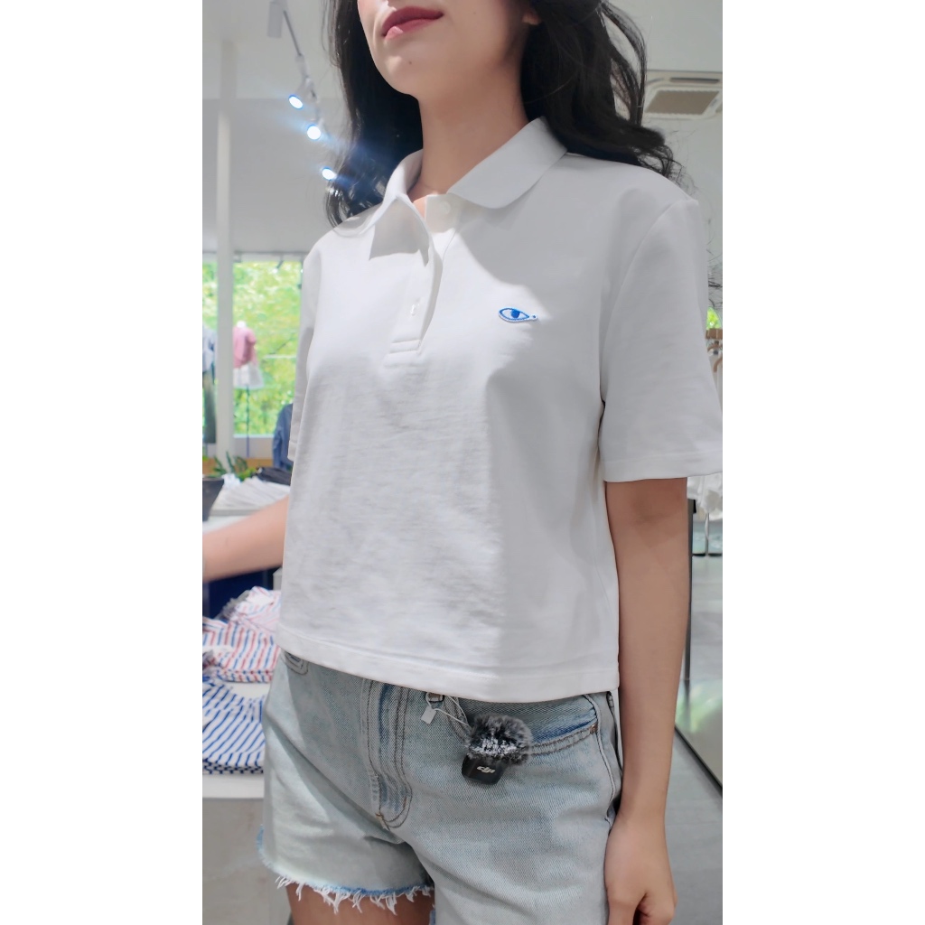 TheBlueTshirt - Áo thun trắng cổ polo croptop cotton dày dặn 250gsm cho nữ - Uni Cropped Polo