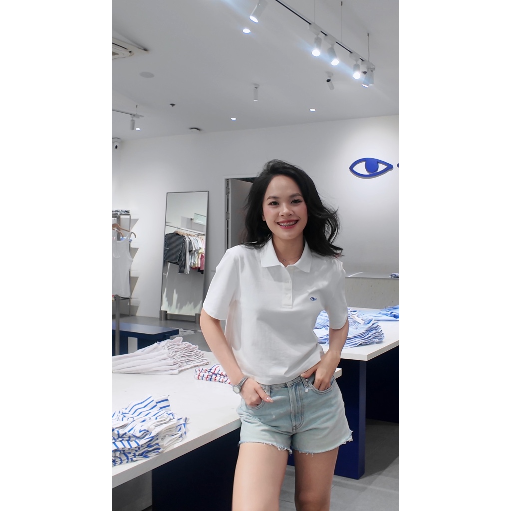 TheBlueTshirt - Áo thun trắng cổ polo croptop cotton dày dặn 250gsm cho nữ - Uni Cropped Polo