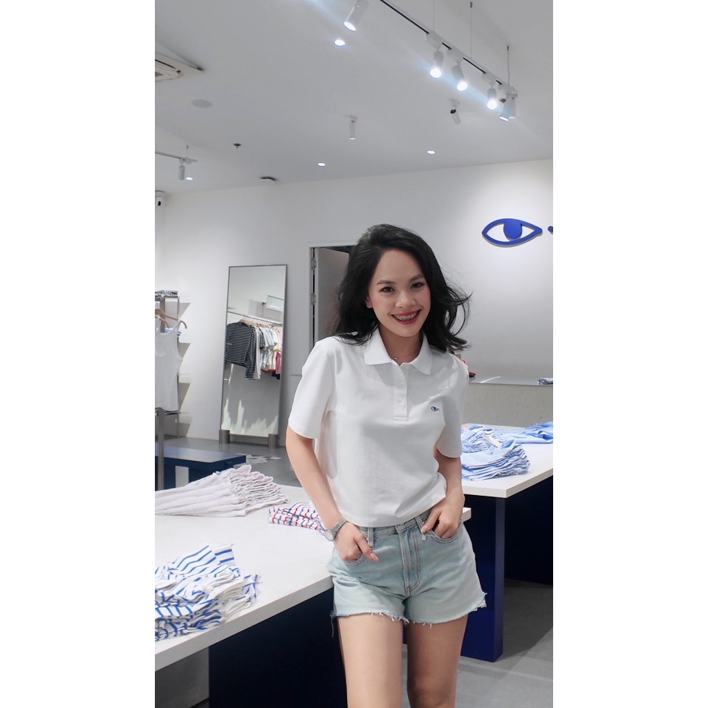 TheBlueTshirt - Áo thun trắng cổ polo croptop cotton dày dặn 250gsm cho nữ - Uni Cropped Polo