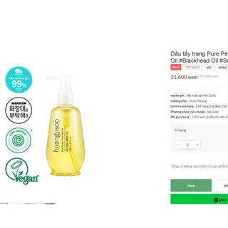 Dầu tẩy trang Nhũ hoá Vegan Hàn Quốc Huangjisoo sạch sâu dành cho da nhạy cảm Cleansing Oil