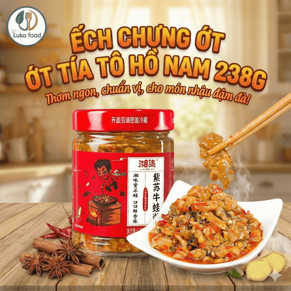Ếch Chưng Ớt Tía Tô Hồ Nam 238g - Thịt Ếch Dai Ngọt, Cay Nồng Đưa Cơm Không Tanh, Món Nhậu/Ăn Cơm Luka Food