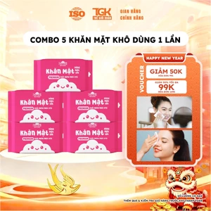 Combo 5 Túi Khăn mặt dùng 1 lần Kawaii 25 tờ 20x20cm - khăn dùng đắp toner, mềm mịn thấm hút, khăn khô lau mặt