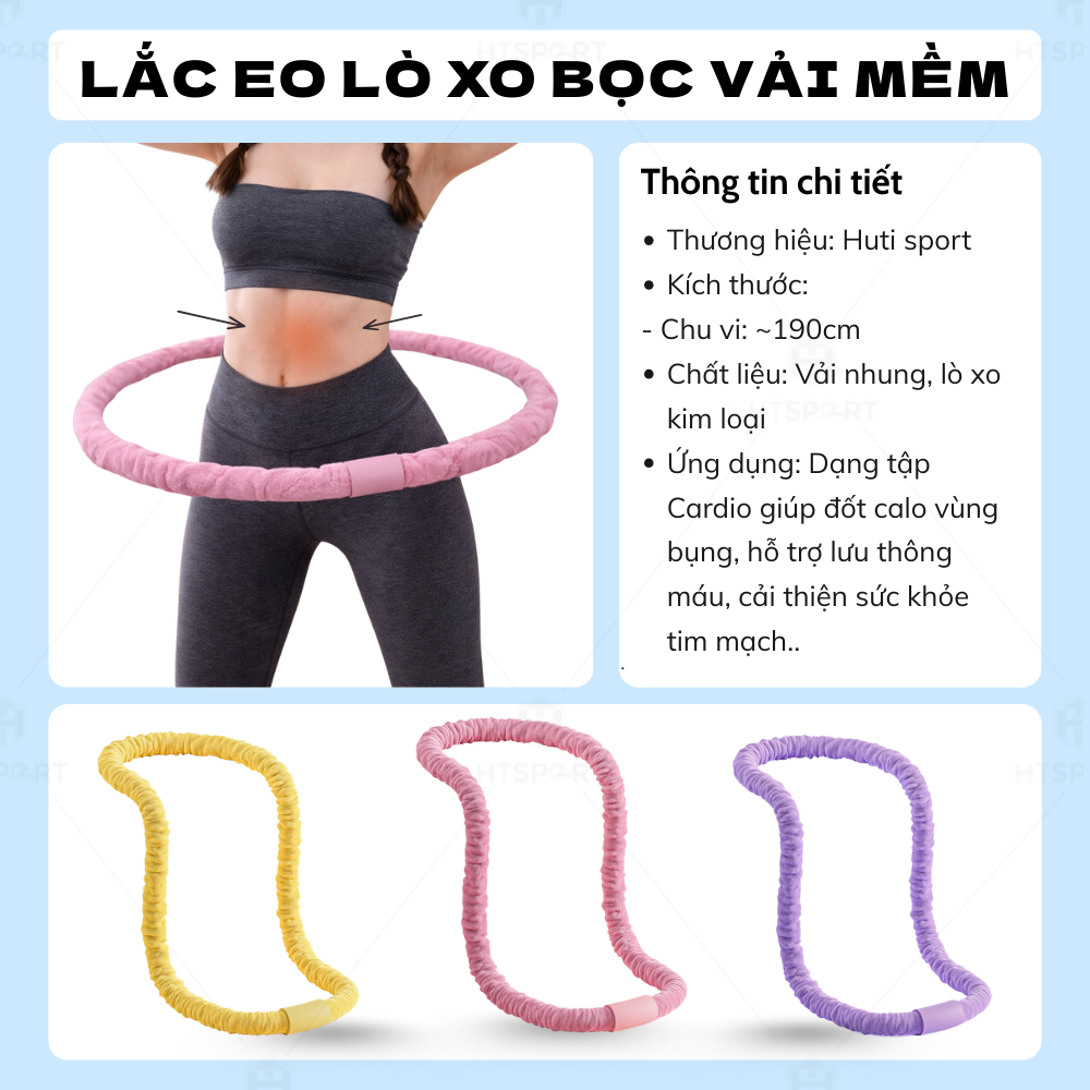 Vòng Lắc Eo Lò Xo Bọc Vải Mềm Mại - Giảm Calo Hiệu Quả, Giữ Eo Thon, Cải Thiện Vóc Dáng Tại Nhà