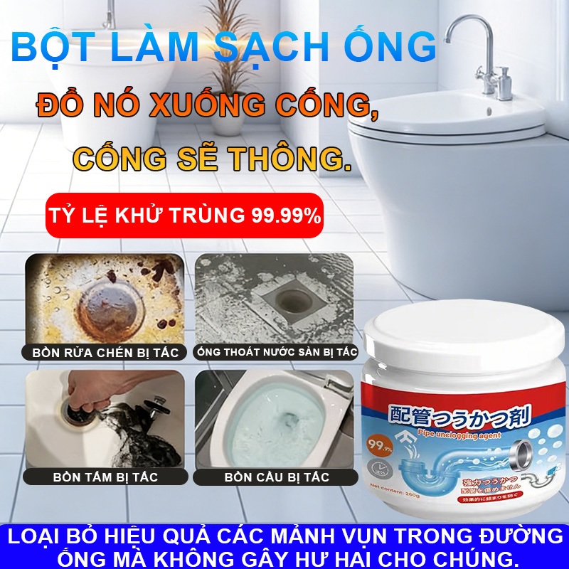 [COD] Bột thông cống siêu mạnh, hiệu quả trong việc thông tắc bồn cầu, bồn rửa và cống rãnh, 260g