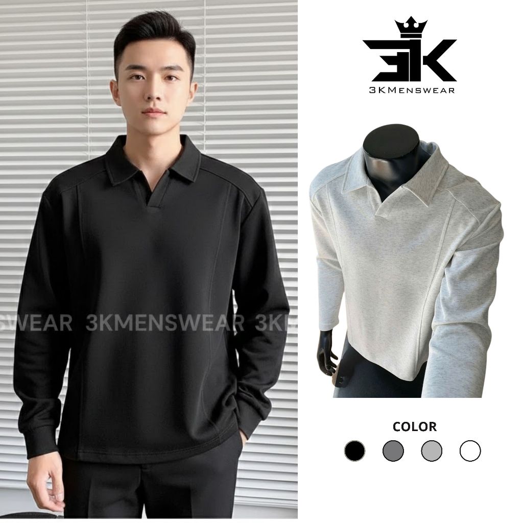 Áo Nỉ Sweater Cổ V Form 3KMenswear Clean Basic Thời Trang Hàn Quốc vải Nỉ 2 Da Cao Cấp