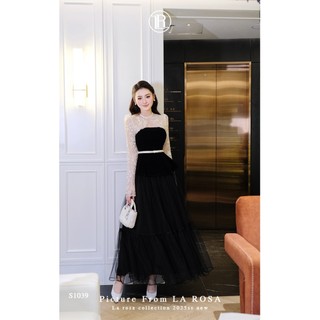 Áo Nhung Peplum Kèm Đai Phối Ren Sang Chảnh LA ROSA Kèm Chân Váy Lưới Xếp Ly Dài Tôn Dáng S1039