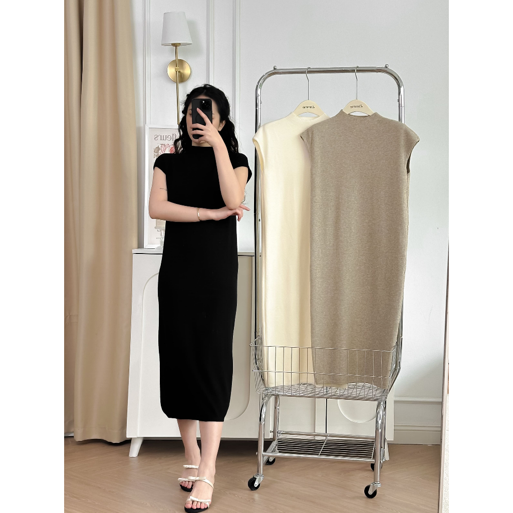 Váy len tay hến co giãn 4 chiều, màu sắc trung tính, trẻ trung đầm cho mẹ bầu phù hợp mùa thu đông by LAMME