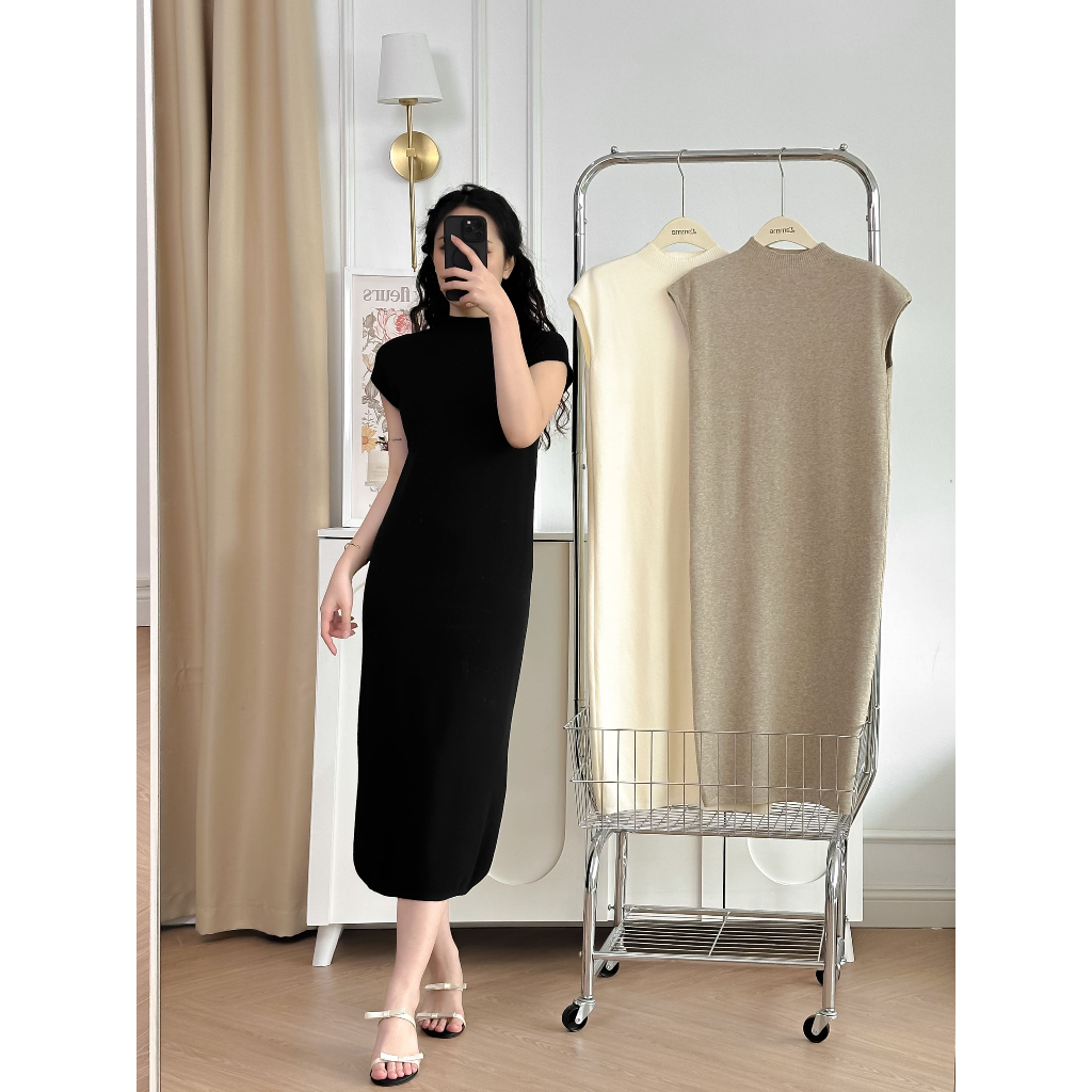 Váy len tay hến co giãn 4 chiều, màu sắc trung tính, trẻ trung đầm cho mẹ bầu phù hợp mùa thu đông by LAMME