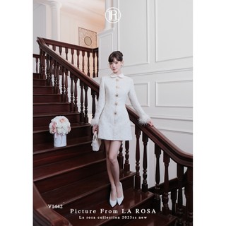 Váy Dạ Sơ Mi Dáng Chữ A Đính Tag Siêu Xinh LA ROSA Tay Phối Lông Sang Chảnh Phù Hợp Nhiều Dịp V1442
