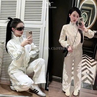 Set bộ gió be Quảng Châu Cao Cấp phối sọc viền siêu xinh, Set bộ nữ mặc nhà cá tính trẻ đẹp