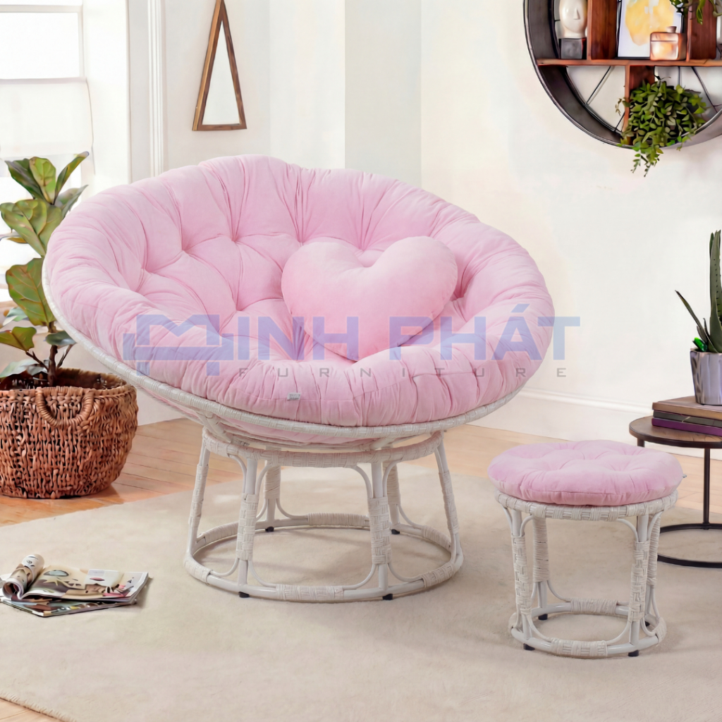Ghế lười thư giãn papasan giả mây khung thép Minh Phát phiến bản nâng cấp vòng dây 100% lõi thép siêu chắc chắn