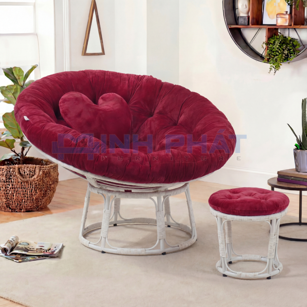 Ghế lười thư giãn papasan giả mây khung thép Minh Phát phiến bản nâng cấp vòng dây 100% lõi thép siêu chắc chắn
