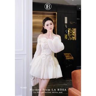 Váy Xoè Trễ Vai Dài Tay Đính Hoa Nổi Tiểu Thư LA ROSA Phù Hợp Sinh Nhật, Dự Tiệc, Hẹn Hò V1443