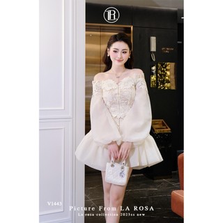 Váy Xoè Trễ Vai Dài Tay Đính Hoa Nổi Tiểu Thư LA ROSA Phù Hợp Sinh Nhật, Dự Tiệc, Hẹn Hò V1443